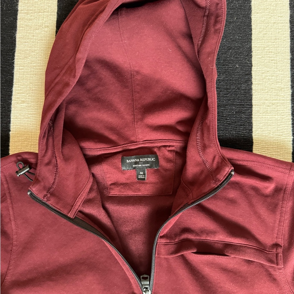 Burgundy Hooded half zip long sleeve shirt moisture wicking - Picture 2 of 2